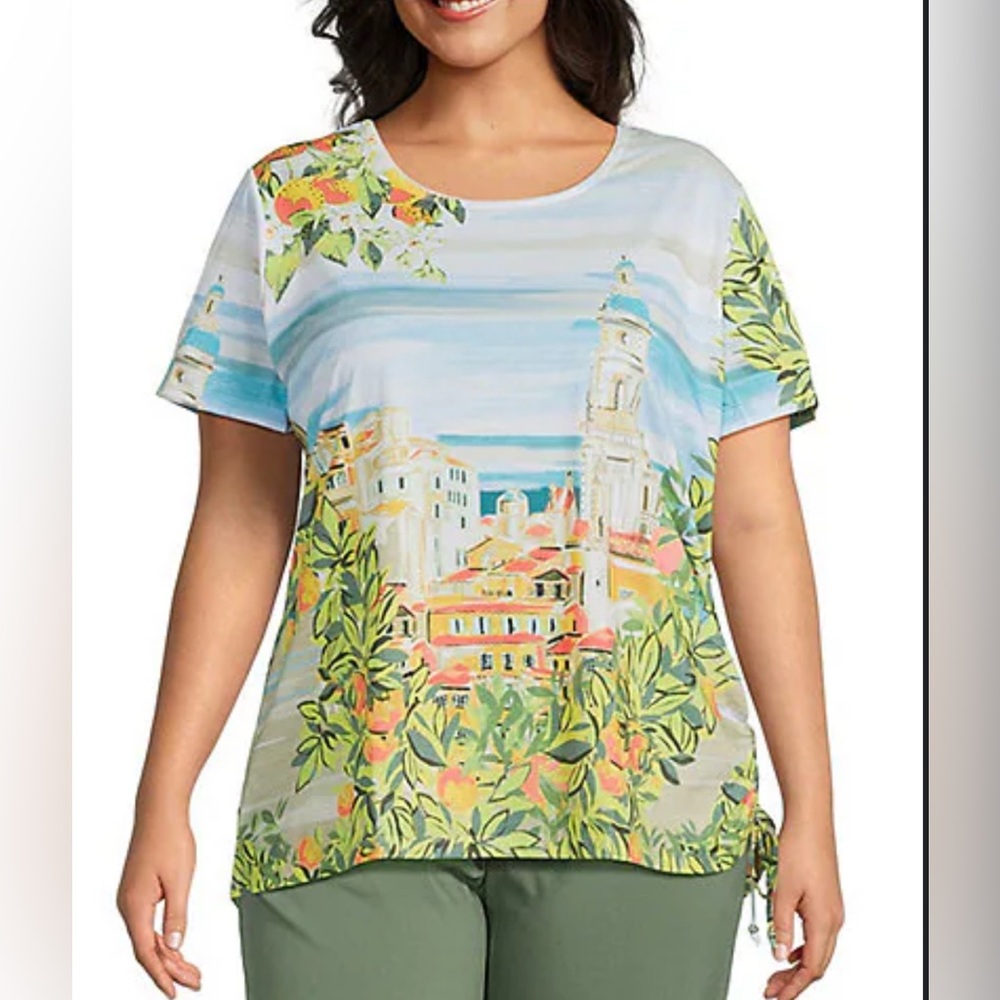 Allison Daley Womens Embellished Colorful Shirt Top Tuscan Village New 2X